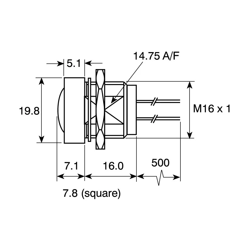 ITW Switches Push Button Switch, Momentary, SPST, Green, Clear LED, IP67, Panel Mount, 16 mm Cutout, 50 V DC, 250 V 49-59213
