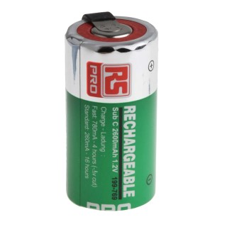 RS PRO NiMH Rechargeable Battery 1.2V, 2.6Ah, 22.6mm Diameter, High Temperature, Tagged 199-769