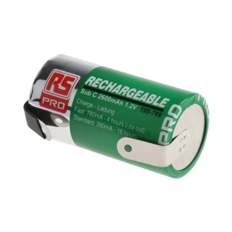 RS PRO NiMH Rechargeable Battery 1.2V, 2.6Ah, 22.6mm Diameter, High Temperature, Tagged 199-769