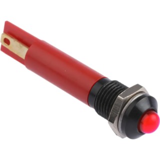 RS PRO Panel Mount LED Indicator Red, 24V DC, Solder Tab, Prominent Bezel, 33.9mm Length 203-795