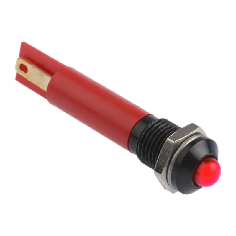 RS PRO Panel Mount LED Indicator Red, 24V DC, Solder Tab, Prominent Bezel, 33.9mm Length 203-795