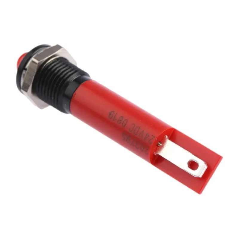 RS PRO Panel Mount LED Indicator Red, 24V DC, Solder Tab, Prominent Bezel, 33.9mm Length 203-795