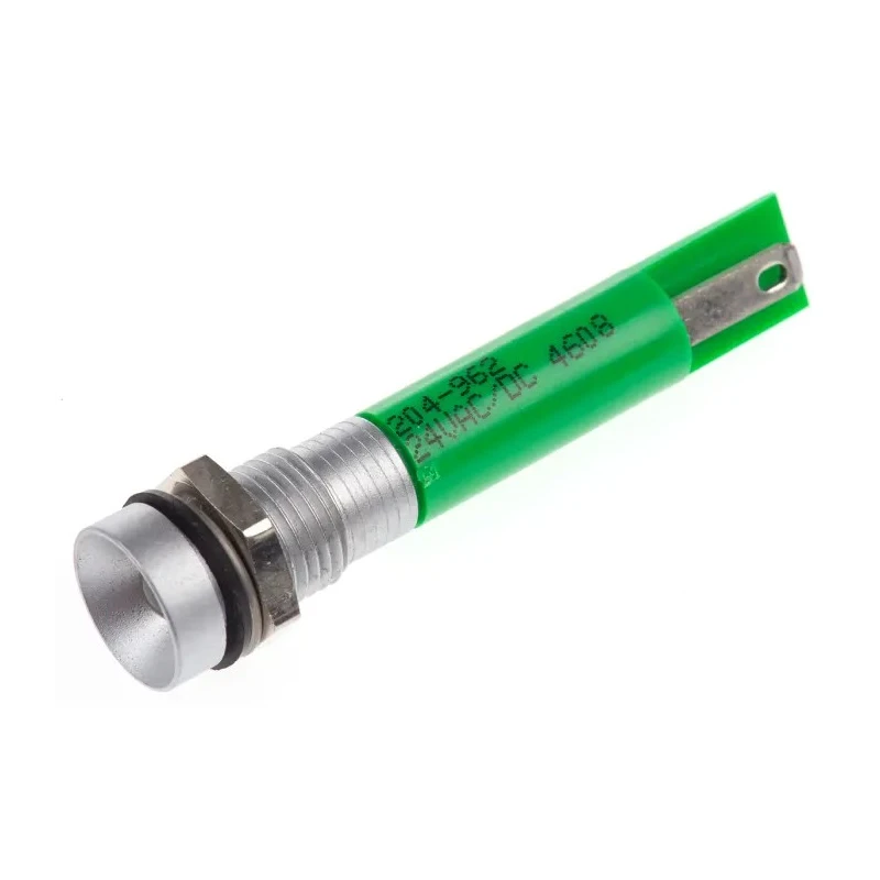 RS PRO Green Panel Mount LED Indicator, 24V AC/DC, 20mA, IP67, Recessed, 8mm, Solder Tab 204-962