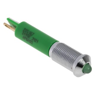 RS PRO Green Panel Mount LED Indicator 24V DC 20mA Solder Tab Prominent Bezel 6mm 205-167
