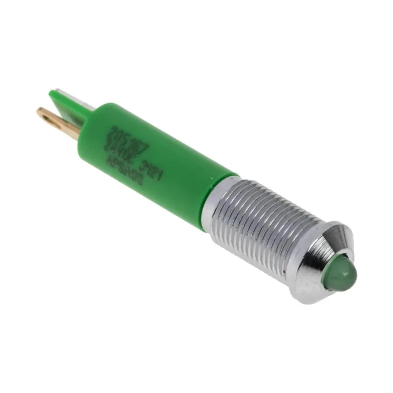 RS PRO Green Panel Mount LED Indicator 24V DC 20mA Solder Tab Prominent Bezel 6mm 205-167