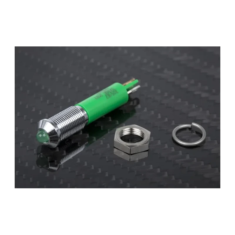 RS PRO Green Panel Mount LED Indicator 24V DC 20mA Solder Tab Prominent Bezel 6mm 205-167