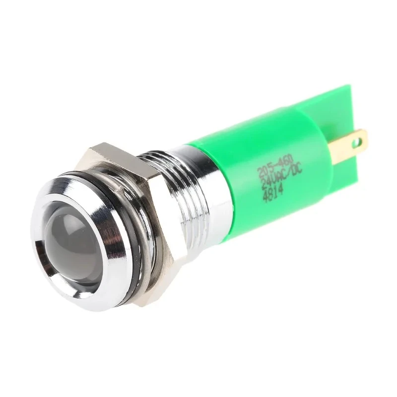 RS PRO Green Panel Mount Indicator 24 V AC/DC IP67 Solder Tab Prominent Bezel 46mm 205-460