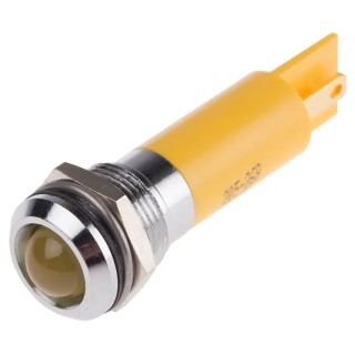 RS PRO Yellow Panel Mount LED Indicator 130V AC IP67 Prominent Style 12mm Mount Hole 43.85mm Length IP67