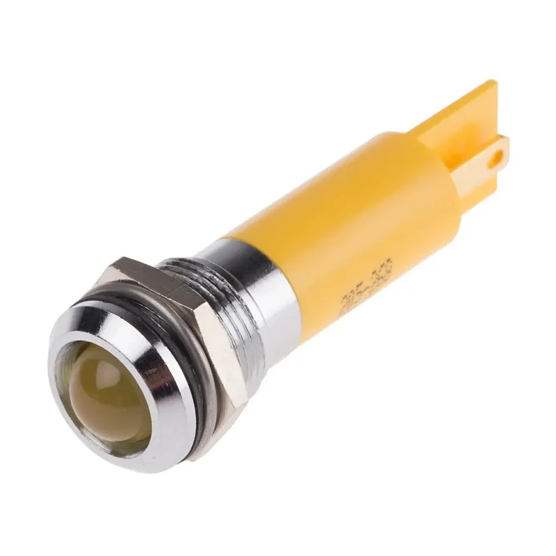 RS PRO Yellow Panel Mount LED Indicator 130V AC IP67 Prominent Style 12mm Mount Hole 43.85mm Length IP67