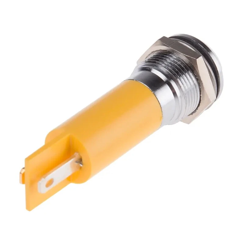 RS PRO Yellow Panel Mount LED Indicator 130V AC IP67 Prominent Style 12mm Mount Hole 43.85mm Length IP67