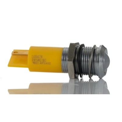 RS PRO Yellow Panel Mount Indicator 24 V AC/DC 20mA Solder Tab IP67 Prominent 205-476
