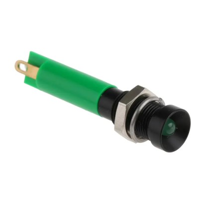 RS PRO Green Panel Mount LED Indicator 24V DC, 20mA, Recessed, Solder Tab Termination 206-019