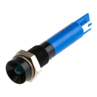 RS PRO Blue Panel Mount LED Indicator 24V DC 20mA Solder Tab Recessed 6 mm Black Bezel 206-328
