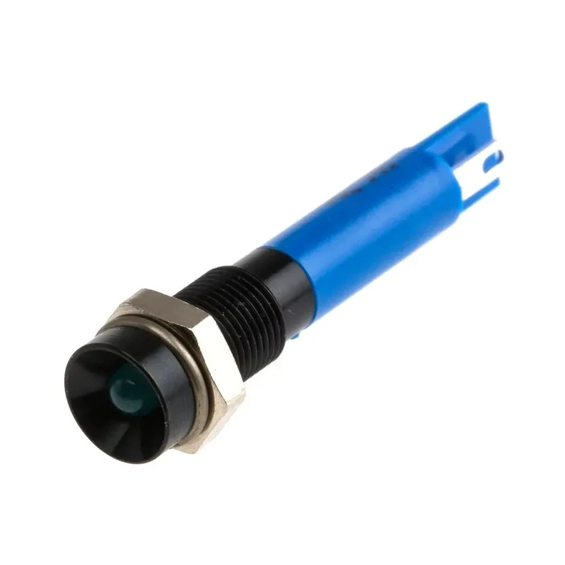 RS PRO Blue Panel Mount LED Indicator 24V DC 20mA Solder Tab Recessed 6 mm Black Bezel 206-328
