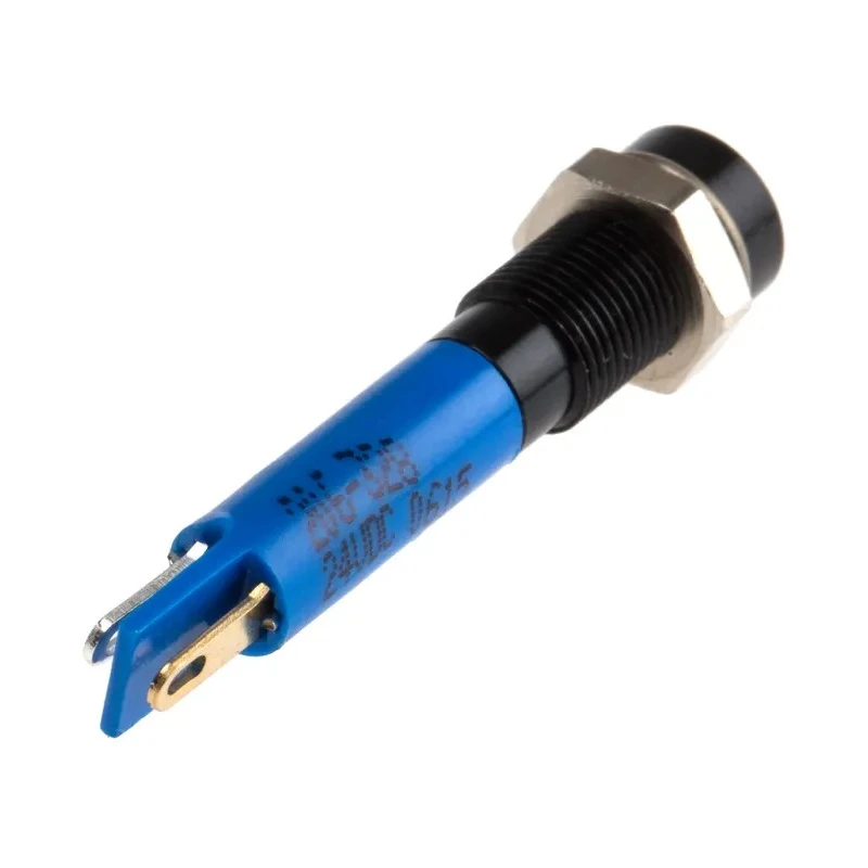 RS PRO Blue Panel Mount LED Indicator 24V DC 20mA Solder Tab Recessed 6 mm Black Bezel 206-328