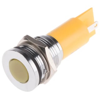 RS PRO Yellow Panel Mount Indicator 12 V AC/DC 20mA Solder Tab Flush 16mm 206-817