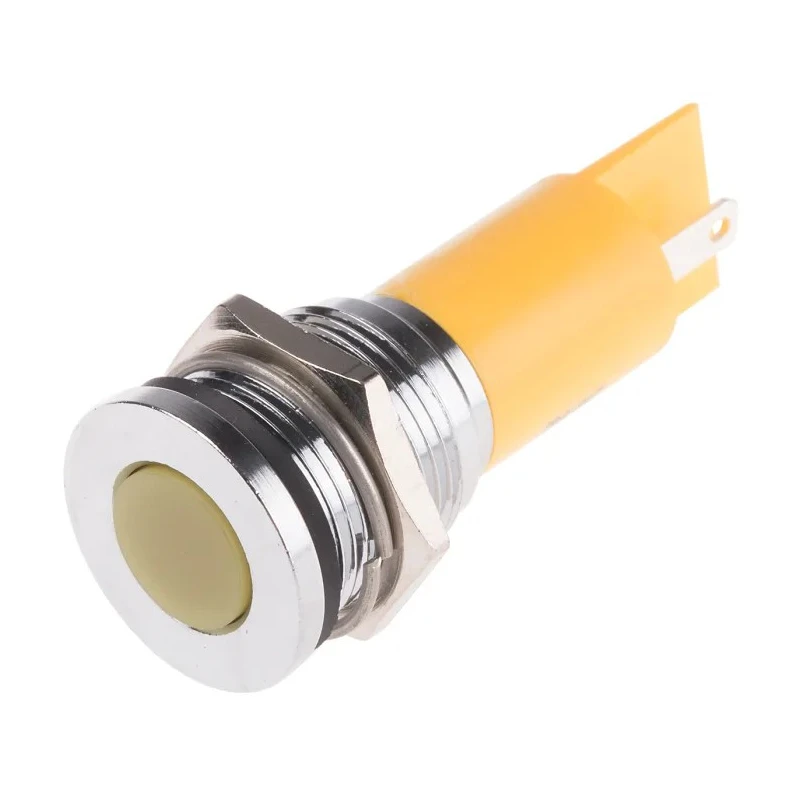 RS PRO Yellow Panel Mount Indicator 12 V AC/DC 20mA Solder Tab Flush 16mm 206-817