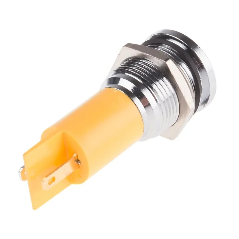 RS PRO Yellow Panel Mount Indicator 12 V AC/DC 20mA Solder Tab Flush 16mm 206-817