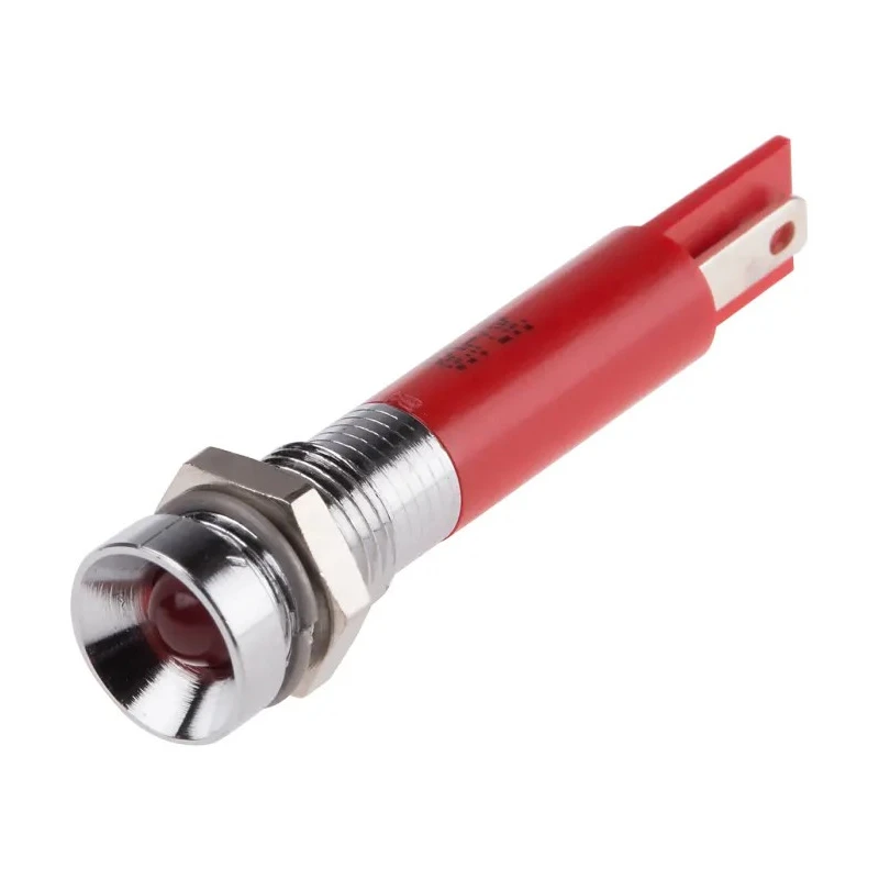 RS PRO Panel Mount LED Indicator Red 12V AC 20mA Solder Tab Recessed Silver Bezel 41mm 207-028
