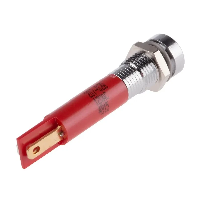 RS PRO Panel Mount LED Indicator Red 12V AC 20mA Solder Tab Recessed Silver Bezel 41mm 207-028