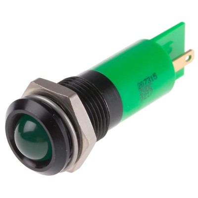RS PRO Green Panel Mount Indicator 2V DC 20mA Solder Tab Prominent 47mm 14mm Mounting 207-315