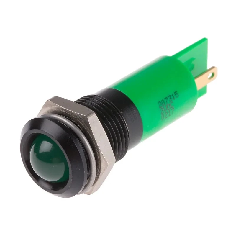 RS PRO Green Panel Mount Indicator 2V DC 20mA Solder Tab Prominent 47mm 14mm Mounting 207-315