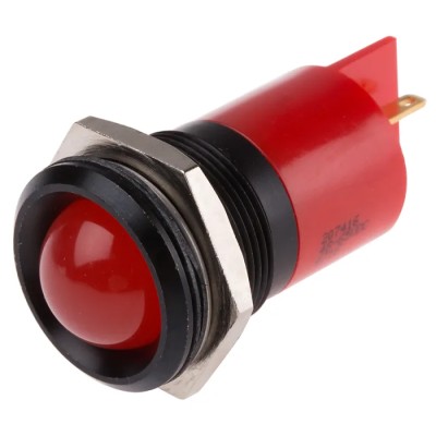 RS PRO Red LED Panel Mount Indicator 48–65V DC, 10mA, Black Prominent Bezel 207-416