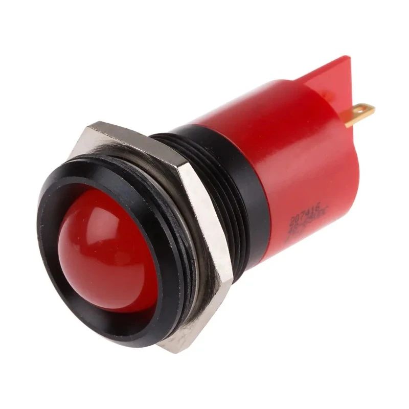 RS PRO Red LED Panel Mount Indicator 48–65V DC, 10mA, Black Prominent Bezel 207-416