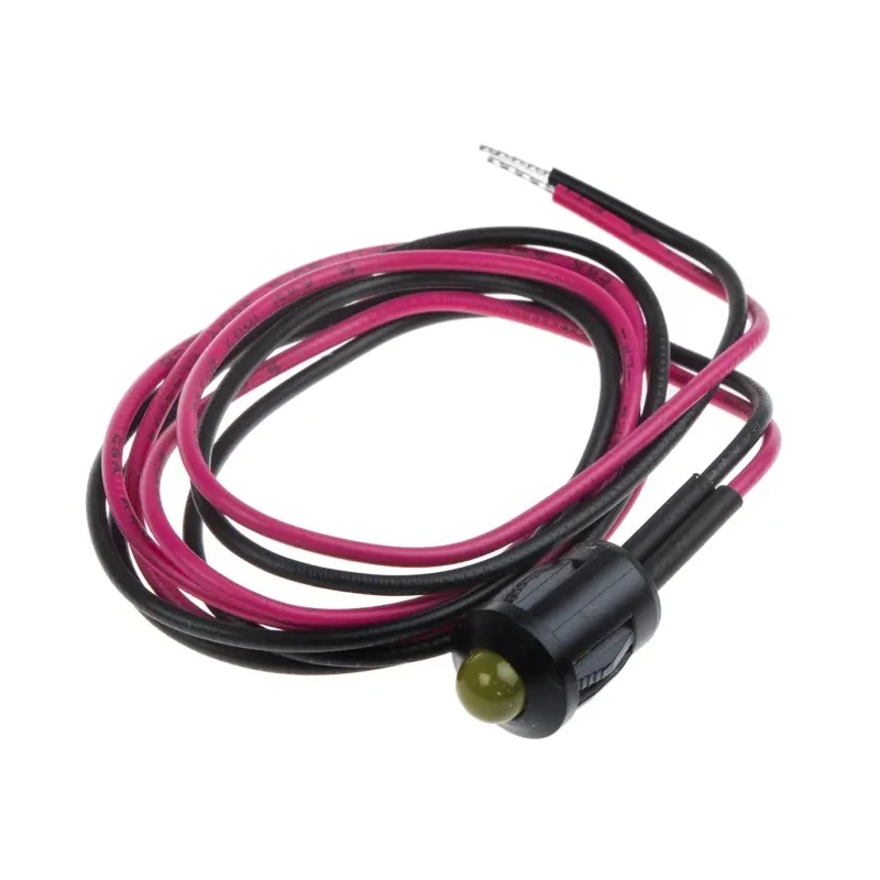 RS PRO Yellow Panel Mount Indicator, LED, 2V DC, 20mA, Lead Wire Termination, Prominent Bezel, 8mm Mount Hole 207-747