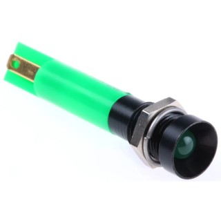 RS PRO Green Panel Mount Indicator 12V DC Solder Tab Recessed 8 mm Mount Hole 34.8 mm Length 207-860