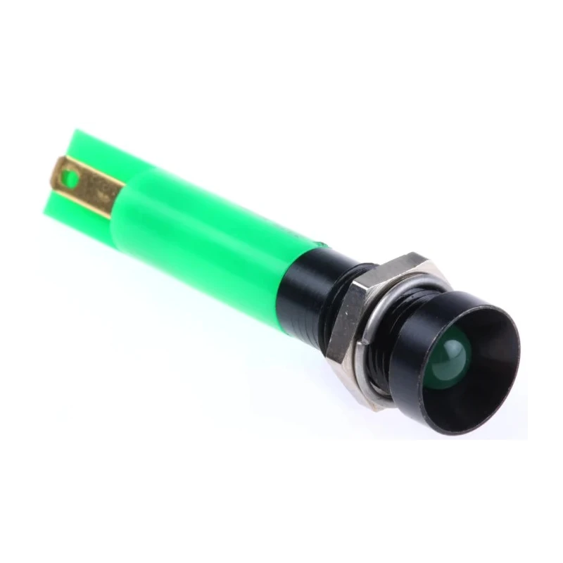 RS PRO Green Panel Mount Indicator 12V DC Solder Tab Recessed 8 mm Mount Hole 34.8 mm Length 207-860