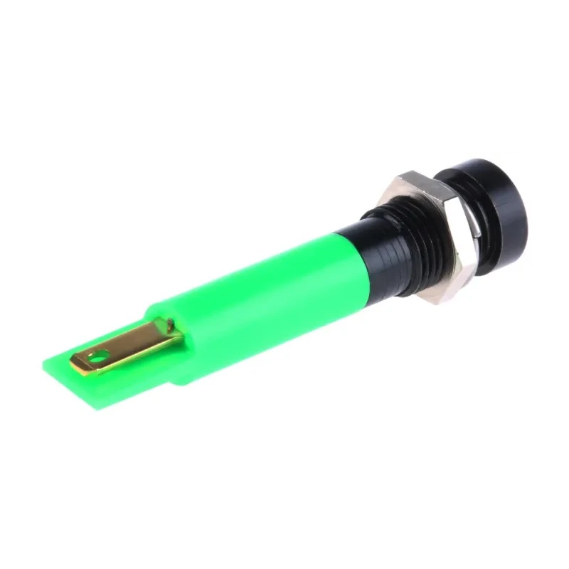 RS PRO Green Panel Mount Indicator 12V DC Solder Tab Recessed 8 mm Mount Hole 34.8 mm Length 207-860