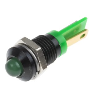 RS PRO Green Panel Mount Indicator 2V DC 20mA Solder Tab Prominent Bezel 25.5mm 8mm Mount Hole 207-804