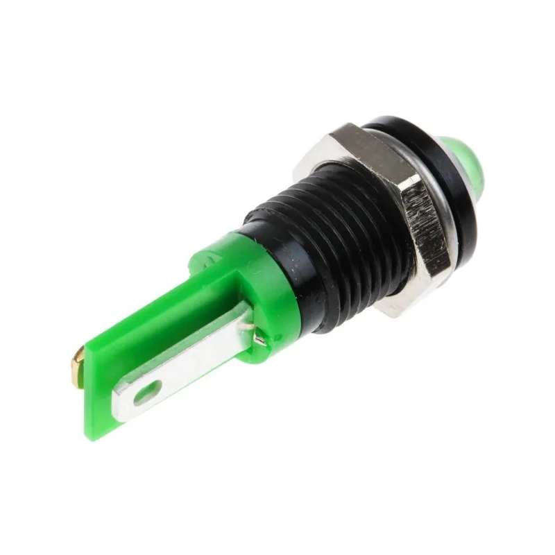 RS PRO Green Panel Mount Indicator 2V DC 20mA Solder Tab Prominent Bezel 25.5mm 8mm Mount Hole 207-804