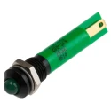 RS PRO Green Panel Mount LED Indicator, 24V AC, Prominent Bezel, Solder Tab, 8mm Mounting, 40mm Length 208-374