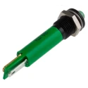 RS PRO Green Panel Mount LED Indicator, 24V AC, Prominent Bezel, Solder Tab, 8mm Mounting, 40mm Length 208-374