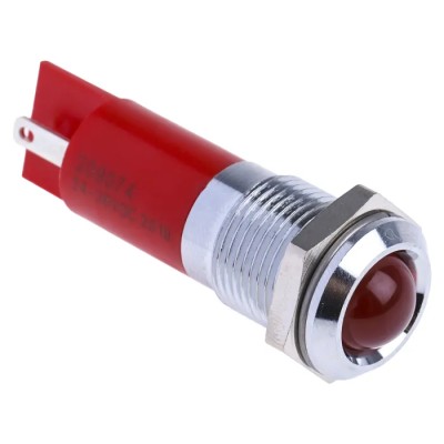 RS PRO Red Panel Mount LED Indicator 24V DC, 36V DC, IP67, Prominent, Silver Bezel, 14 mm Mount Hole 209-074