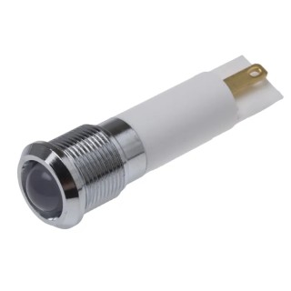 RS PRO White Panel Mount LED Indicator 24V AC/DC, Solder Tab, IP67, Prominent, Silver Bezel 209-052