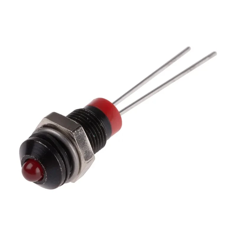RS PRO Red Panel Mount Indicator 2V DC 20mA Lead Termination, 6mm Hole, Prominent Bezel Black 208-813