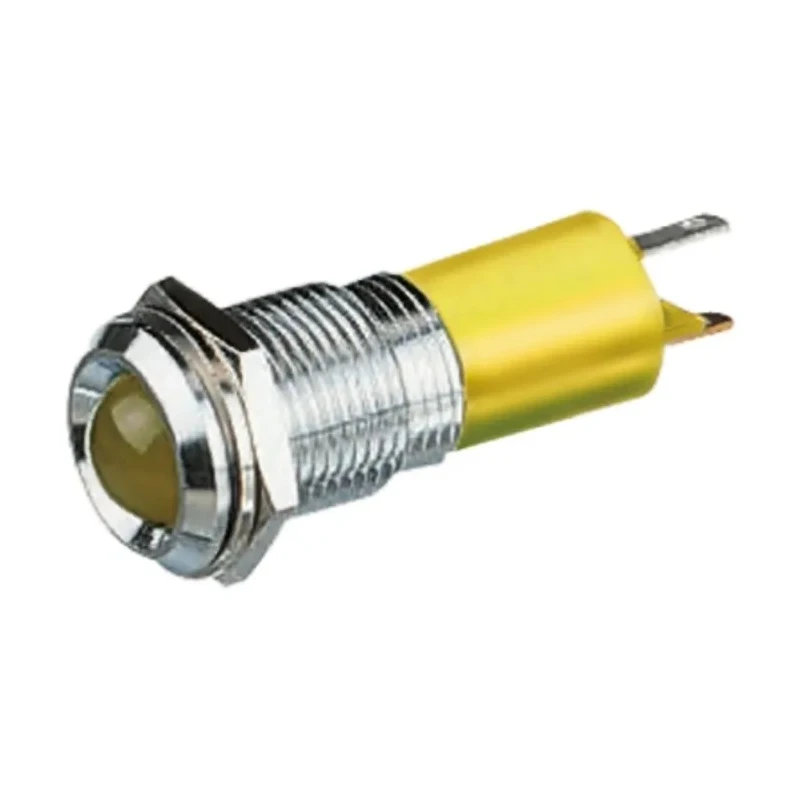 RS PRO Yellow Panel Mount LED Indicator 24V DC, 36V DC, Prominent Bezel, Silver, 14 mm Mount, 47 mm Length 209-096
