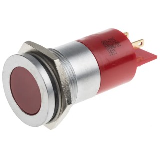RS PRO Red Panel Mount Indicator 24V AC/DC Solder Tab Termination Flush Chrome Bezel 209-715