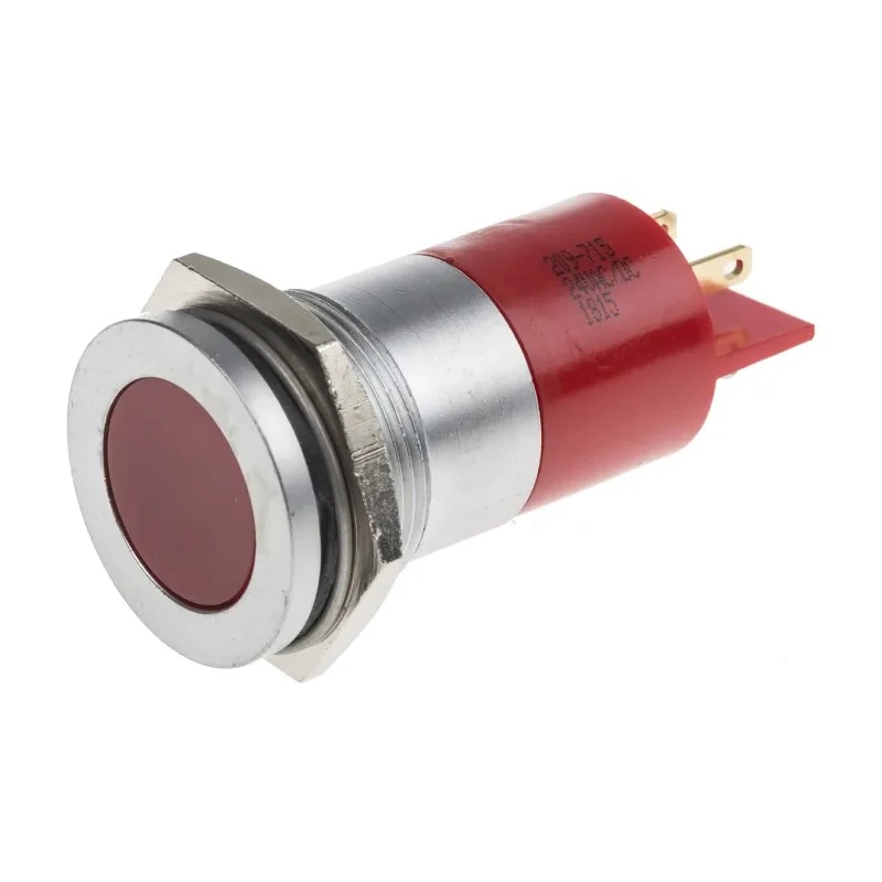 RS PRO Red Panel Mount Indicator 24V AC/DC Solder Tab Termination Flush Chrome Bezel 209-715