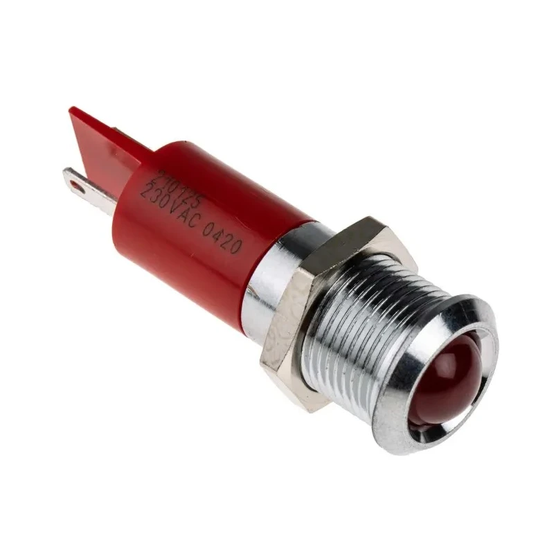 RS PRO Red Panel Mount Indicator 230V AC Prominent IP67, Silver Bezel, 14mm Hole, 61mm Length 