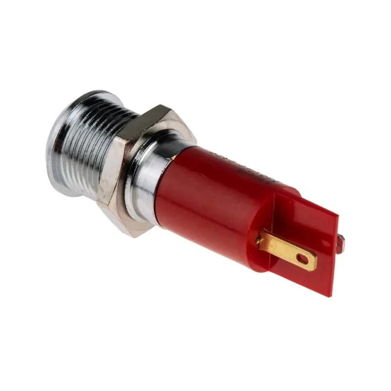 RS PRO Red Panel Mount Indicator 230V AC Prominent IP67, Silver Bezel, 14mm Hole, 61mm Length 