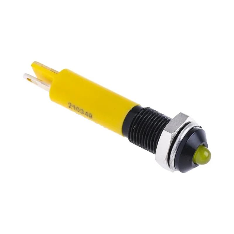 RS PRO Yellow Panel Mount LED Indicator 24V DC 20mA Solder Tab Prominent Bezel 6mm Hole 210-349