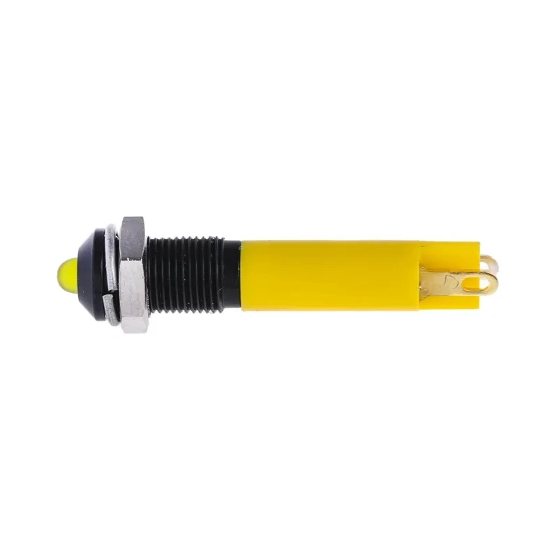 RS PRO Yellow Panel Mount LED Indicator 24V DC 20mA Solder Tab Prominent Bezel 6mm Hole 210-349