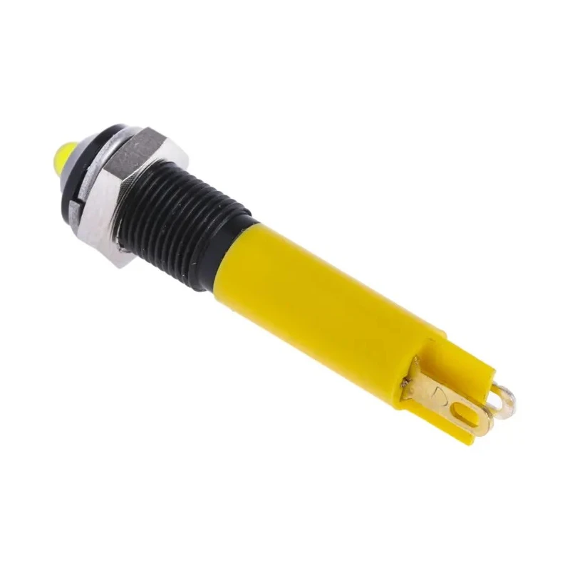 RS PRO Yellow Panel Mount LED Indicator 24V DC 20mA Solder Tab Prominent Bezel 6mm Hole 210-349