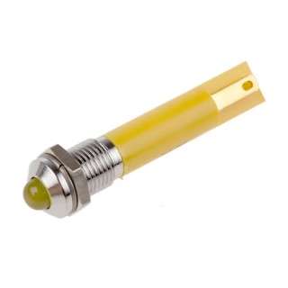 RS PRO Yellow Panel Mount LED Indicator, 12V AC, 20mA, Solder Tab, Prominent Bezel, 8mm Hole, Model 210-557