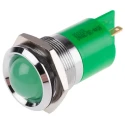 RS PRO Panel Mount Indicator Green 24V AC 20mA Solder Tab Prominent Chrome Bezel 211-112