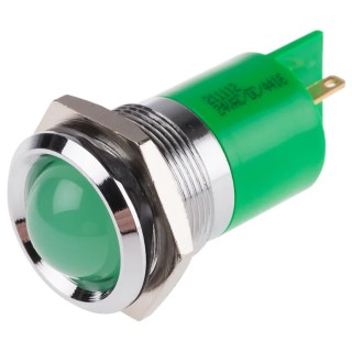 RS PRO Panel Mount Indicator Green 24V AC 20mA Solder Tab Prominent Chrome Bezel 211-112